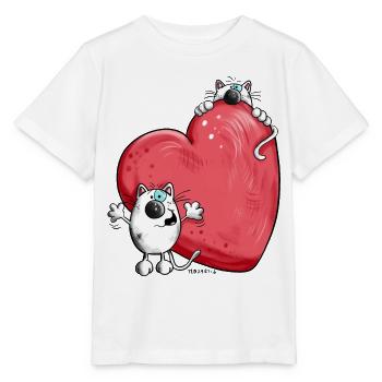 Chats avec un grand coeur rouge - T-shirt bio MINI CREATOR Stanley/Stella Enfant - blanc - Devant - Maike (125cm)