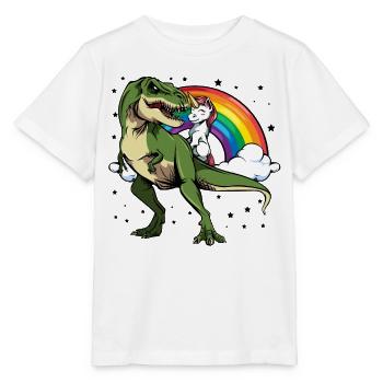 Dino Unicorn Regenbogen-Reigen - Stanley/Stella Kinder T-Shirt MINI CREATOR  - Weiß - Vorne - Maike (125cm)