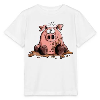 Schwein im Schlamm - Schweine - Sau - Wutz - Stanley/Stella Kinder T-Shirt MINI CREATOR  - Weiß - Vorne - Maike (125cm)