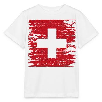 Red Textured Swiss Cross - Stanley/Stella MINI CREATOR Kids’ T-Shirt - white - Front - Maike (125cm)