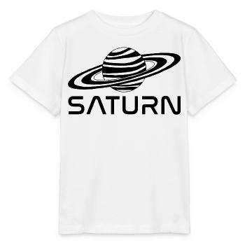 Schwarzer Saturn-Planet - Stanley/Stella Kinder T-Shirt MINI CREATOR  - Weiß - Vorne - Maike (125cm)