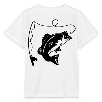 Fishing rod and fish - Stanley/Stella MINI CREATOR Kids’ T-Shirt - white - Front - Maike (125cm)