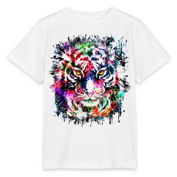 Tigre - Tête de tigre colorée - Chat tigre - T-shirt bio MINI CREATOR Stanley/Stella Enfant - blanc - Devant - Maike (125cm)