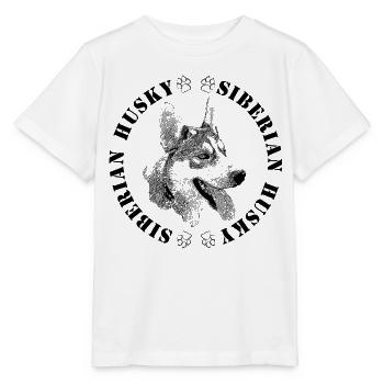 Husky mit Pfotenabdruck - Stanley/Stella Kinder T-Shirt MINI CREATOR  - Weiß - Vorne - Maike (125cm)