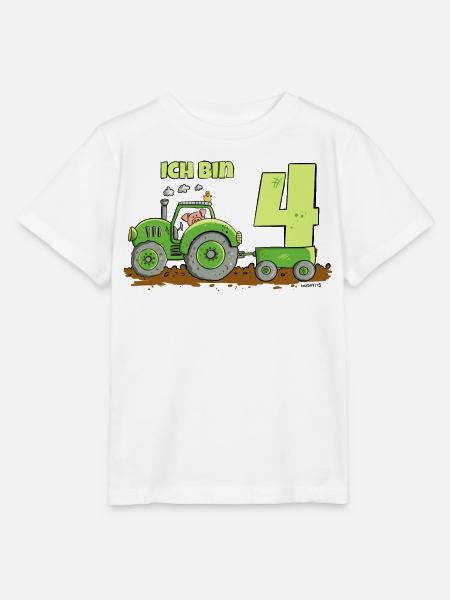 Ich bin Vier Traktor Mit Anhänger 4 Jahre alt - Stanley/Stella Kinder T-Shirt MINI CREATOR - Weiß