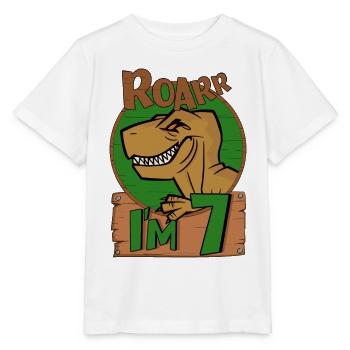 7 ans T Rex Dinosaure Anniversaire Garçon à 7 ans - T-shirt bio MINI CREATOR Stanley/Stella Enfant - blanc - Devant - Maike (125cm)