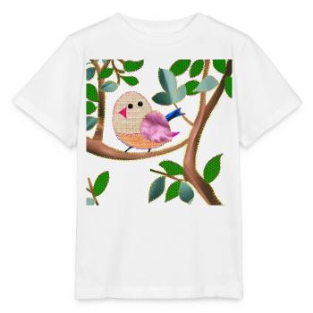 bird on a branch imitation sewn fabric - Stanley/Stella MINI CREATOR Kids’ T-Shirt - white - Front - Maike (125cm)