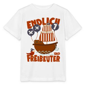 Piratenschiff Endlich 7 Jahre Junge Geburtstag - Stanley/Stella Kinder T-Shirt MINI CREATOR  - Weiß - Vorne - Maike (125cm)