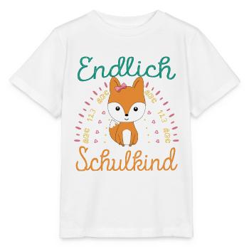 Einschulung Mädchen Fuchs Endlich Schulkind - Stanley/Stella Kinder T-Shirt MINI CREATOR  - Weiß - Vorne - Maike (125cm)