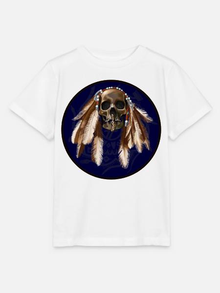 scull with feathers around - Stanley/Stella Kinder T-Shirt MINI CREATOR - Weiß