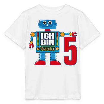 Lustiger blauer Roboter - ich bin 5 Jahre alt - Stanley/Stella Kinder T-Shirt MINI CREATOR  - Weiß - Vorne - Maike (125cm)