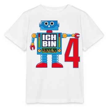 Lustiger blauer Roboter - ich bin 4 Jahre alt - Stanley/Stella Kinder T-Shirt MINI CREATOR  - Weiß - Vorne - Maike (125cm)