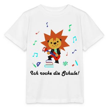 Löwe Rock mit Schulutensilien - Stanley/Stella Kinder T-Shirt MINI CREATOR  - Weiß - Vorne - Maike (125cm)