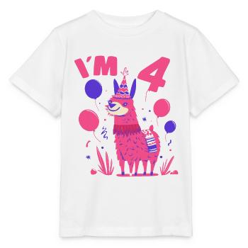 Motif d’anniversaire de lama mignon pour les filles I’m 4 Idée de cadeau - T-shirt bio MINI CREATOR Stanley/Stella Enfant - blanc - Devant - Maike (125cm)
