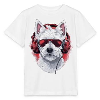 Westie mit Kopfhörern - Stanley/Stella Kinder T-Shirt MINI CREATOR  - Weiß - Vorne - Maike (125cm)