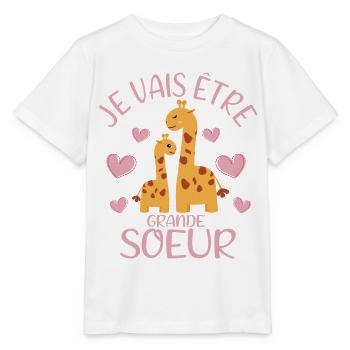Je Vais Être Grande Soeur Girafe Fille - Stanley/Stella Kinder T-Shirt MINI CREATOR  - Weiß - Vorne - Maike (125cm)