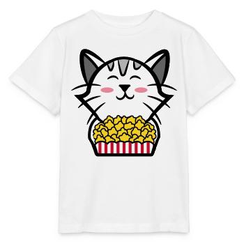Cat Movies Popcorn Cinema Binge Watching Cineaste - T-shirt bio MINI CREATOR Stanley/Stella Enfant - blanc - Devant - Maike (125cm)