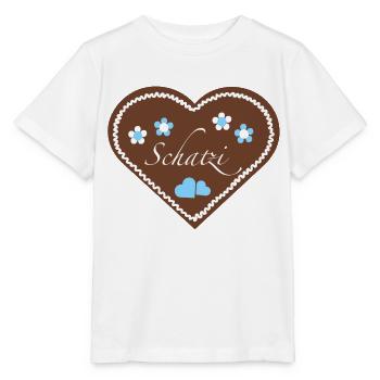 "Jahrmarkt-Liebe" Schatzi hellblau - Stanley/Stella Kinder T-Shirt MINI CREATOR  - Weiß - Vorne - Maike (125cm)