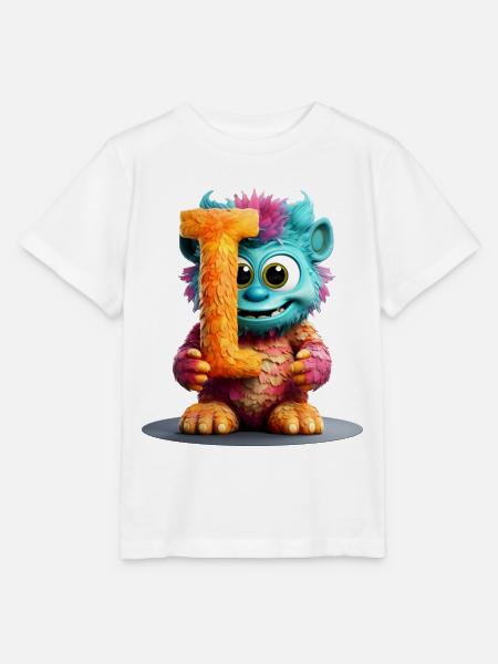 Alphabet Buchstabe I Buntes Monster - Stanley/Stella Kinder T-Shirt MINI CREATOR - Weiß