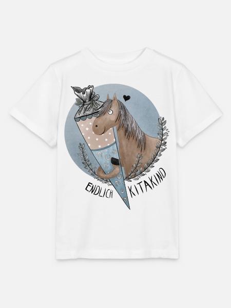 Endlich Kitakind Pferd mit Schultüte Blau - Stanley/Stella Kinder T-Shirt MINI CREATOR  - Weiß