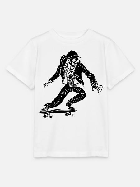 Schwarzes Skelett auf Skateboard - Stanley/Stella Kinder T-Shirt MINI CREATOR  - Weiß