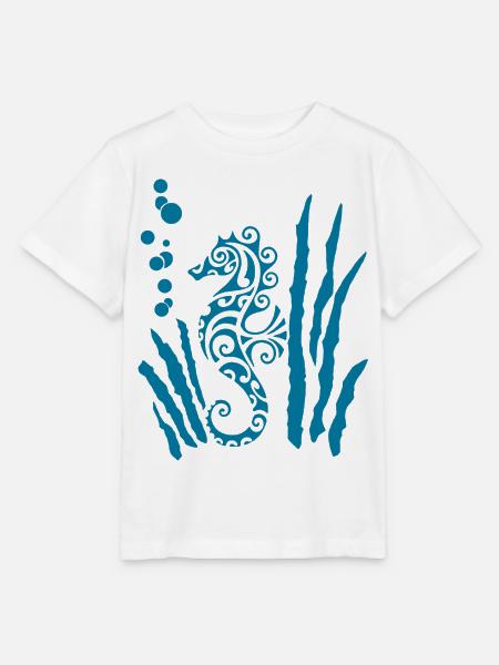 Blaues Stammes-Seepferdchen - Stanley/Stella Kinder T-Shirt MINI CREATOR - Weiß