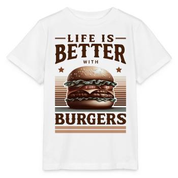 Joie de vivre with burger motif - Stanley/Stella MINI CREATOR Kids’ T-Shirt - white - Front - Maike (125cm)