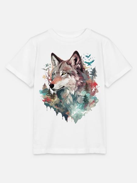 Wolf Wolfskopf Natur Wildnis Abenteuer Wald Kunst - Stanley/Stella Kinder T-Shirt MINI CREATOR  - Weiß