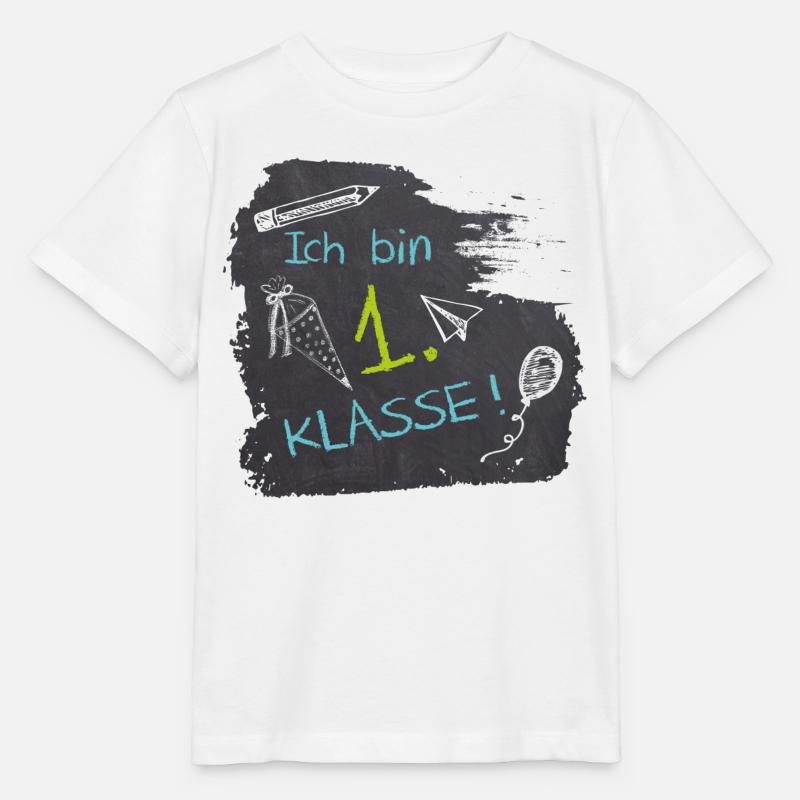 Ich bin 1. Klasse | Tafel Kreide - blau grün - Stanley/Stella Kinder T-Shirt MINI CREATOR  - Weiß