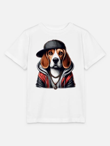 Beagle Gangsta Hund Cappy Geschenk - Stanley/Stella Kinder T-Shirt MINI CREATOR - Weiß