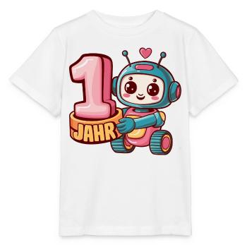 1 Jahr Kleiner Roboter Astronaut mit Zahl 1 - Stanley/Stella Kinder T-Shirt MINI CREATOR  - Weiß - Vorne - Maike (125cm)
