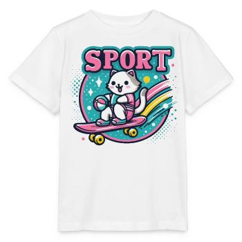 Katzensport: Skateboard-Petdesign Sport Cat  - Stanley/Stella Kinder T-Shirt MINI CREATOR  - Weiß - Vorne - Maike (125cm)