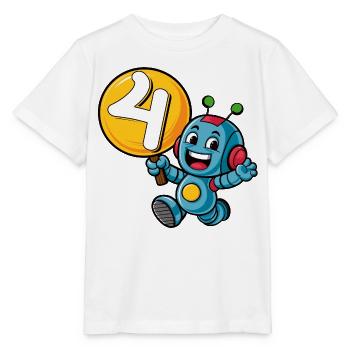 Finally 4 Years Four Fourth Birthday Robot - Stanley/Stella MINI CREATOR Kids’ T-Shirt - white - Front - Maike (125cm)