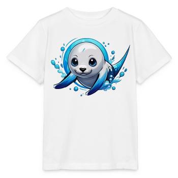 Scellé | Un bébé phoque dans la mer - T-shirt bio MINI CREATOR Stanley/Stella Enfant - blanc - Devant - Maike (125cm)