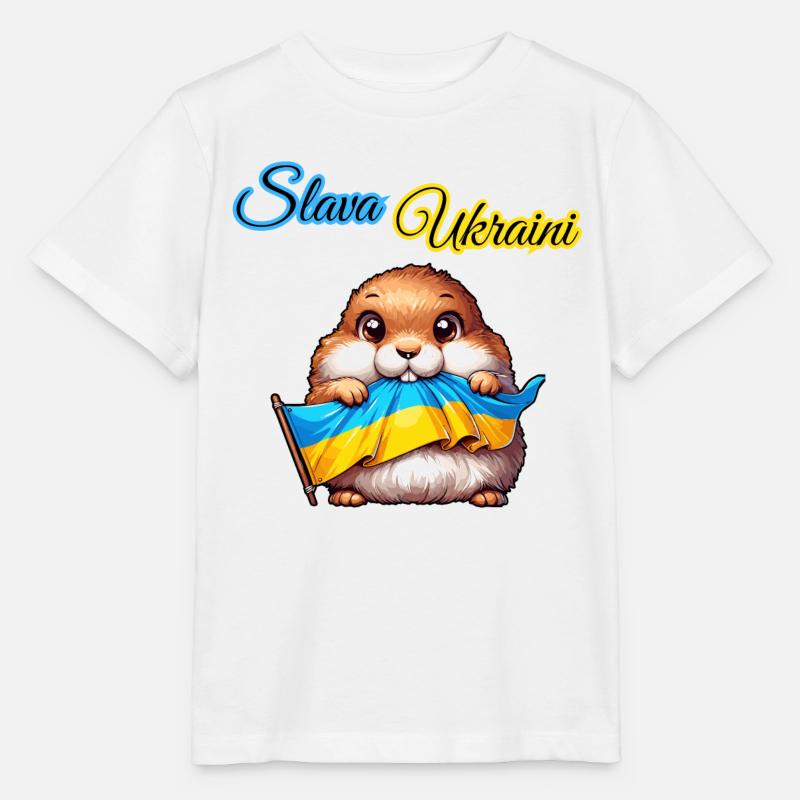 Chien de prairie mignon avec drapeau ukrainien - T-shirt bio MINI CREATOR Stanley/Stella Enfant - blanc