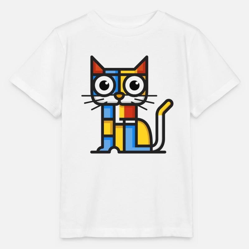 Illustration cubiste colorée d’un chat - T-shirt bio MINI CREATOR Stanley/Stella Enfant - blanc