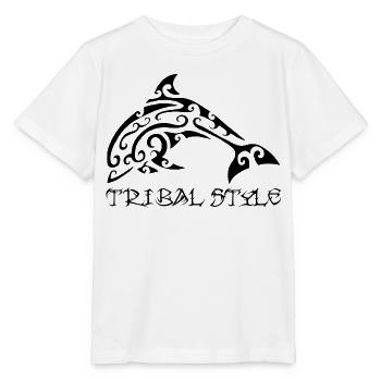 Polynesischer schwarzer Delfin - Stanley/Stella Kinder T-Shirt MINI CREATOR  - Weiß - Vorne - Maike (125cm)