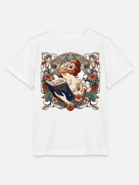 Vrouw lezen bladeren boek boeken cadeau - Stanley/Stella Kinder-T-shirt MINI CREATOR - wit