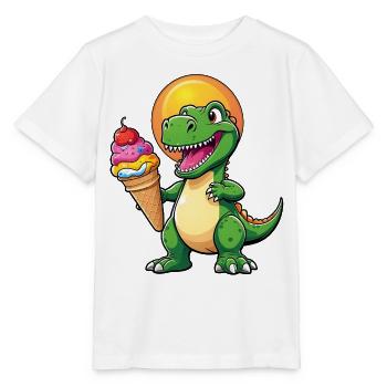 Lustiger Dino mit großer bunter Eistüte - Stanley/Stella Kinder T-Shirt MINI CREATOR  - Weiß - Vorne - Maike (125cm)