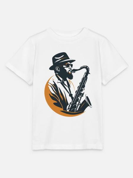 Saxophonist Grafik - Stanley/Stella Kinder T-Shirt MINI CREATOR  - Weiß