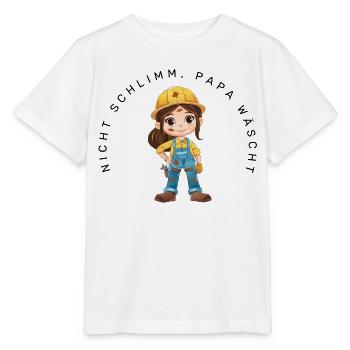Nicht schlimm, Papa wäscht (Bauarbeiterin) - Stanley/Stella Kinder T-Shirt MINI CREATOR  - Weiß - Vorne - Maike (125cm)