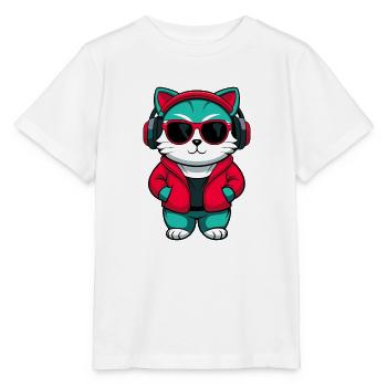 Bambino Chat Race Dessin Animé Kawaii Animal Pet - T-shirt bio MINI CREATOR Stanley/Stella Enfant - blanc - Devant - Maike (125cm)