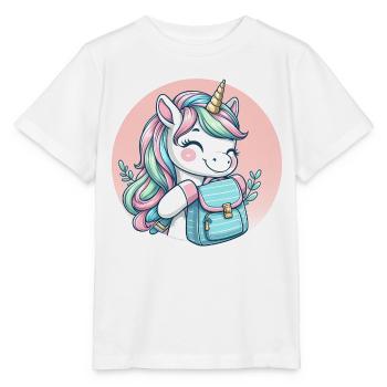 Einhorn Pastell Unicorn mit Schulranzen - Stanley/Stella Kinder T-Shirt MINI CREATOR  - Weiß - Vorne - Maike (125cm)