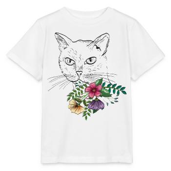 Chat avec bouquet de fleurs - T-shirt bio MINI CREATOR Stanley/Stella Enfant - blanc - Devant - Maike (125cm)