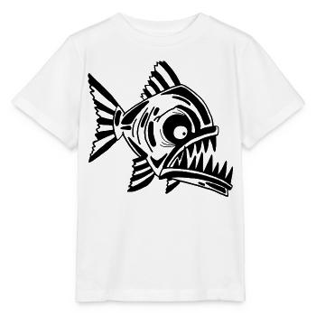 Poisson noir carnivore - T-shirt bio MINI CREATOR Stanley/Stella Enfant - blanc - Devant - Maike (125cm)