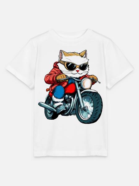Katzen Motorradfahrer / Motorrad Katze - Stanley/Stella Kinder T-Shirt MINI CREATOR - Weiß