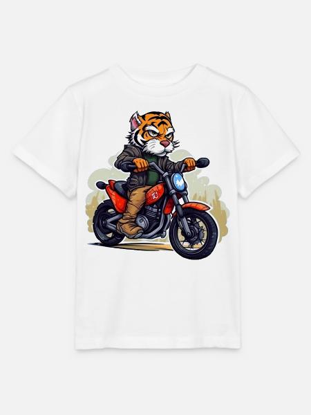 Tiger Motorradfahrer - Stanley/Stella Kinder T-Shirt MINI CREATOR  - Weiß
