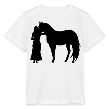 Woman with horse - Stanley/Stella MINI CREATOR Kids’ T-Shirt - white - Front - Maike (125cm)