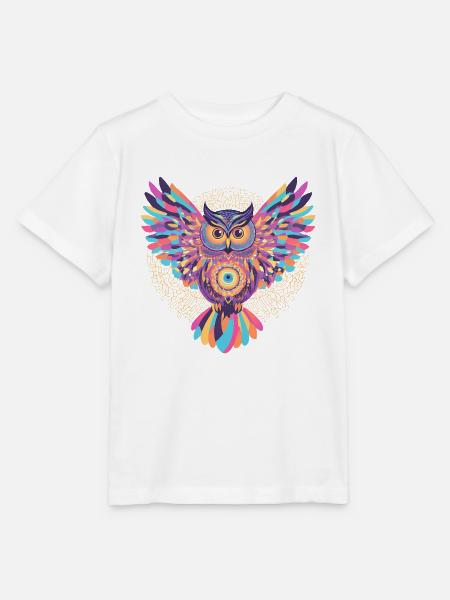 Regenbogenmandala-Eule - Stanley/Stella Kinder T-Shirt MINI CREATOR  - Weiß