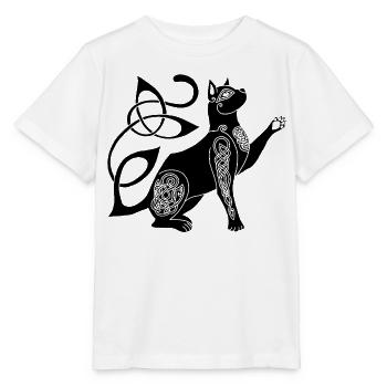 Chat noir celte - T-shirt bio MINI CREATOR Stanley/Stella Enfant - blanc - Devant - Maike (125cm)